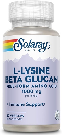 [BRSWIYQAO4GRC3LA] SOLARAY L-Lysine with Beta Glucan, Free Form Amino Acid, L-Lysine 1000mg Capsules, Immune Support Supplement, Healthy Skin and Lips Support, 60-Day Guarantee, Lab Verified, 30 Servings, 60 VegCaps