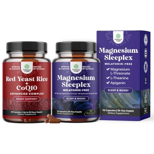[BRSREAQOPIGQKDY3] Bundle of Red Yeast Rice with CoQ10 Supplement - Healthy Heart & Healthy Cholesterol Levels Formula and High Absorption Magnesium Sleep - Rest Support Magtein Magnesium L-Threonate Apigenin Theanine