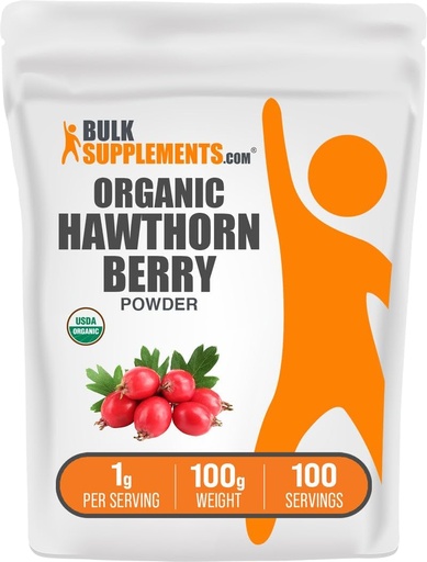 [BRSROFALAQFAE33H] BulkSupplements.com Organic Hawthorn Berry Powder - Herbal Supplement, Hawthorn Berry Organic - Vegan & Gluteeniton, 1 g per tarjoilu, 100g (3.5 oz) (Pakkaus 1)
