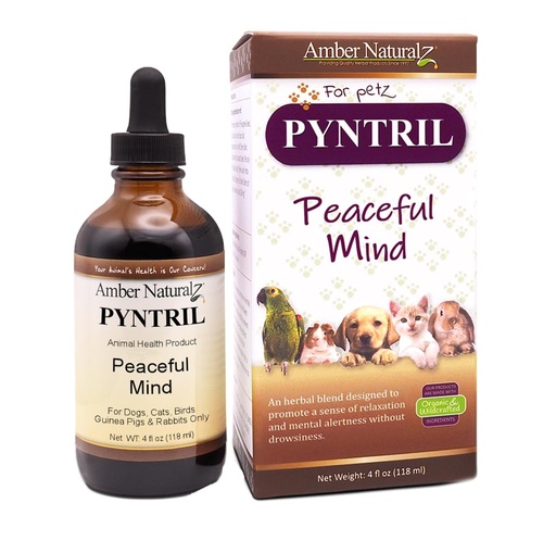 [BRSWGGADDIPRED32] AMBER NATURALZ Pyntril Peaceful Mind Herbal Supplement for Dogs, Cats, Birds, Guinea Pigs, and Rabbits | Herbal Pet Supplement for Relaxation | 4 Fluid Ounce Glass Bottle | Manufactured in The USA