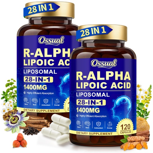 [BRSRGHT6B5YQI3TX] R Alpha Lipoic Acid 1400mg Neuropathy Supplements, 28-in-1 Stabilized ALA Supplements with L-Carnitine, NAC & Benfotiamine, R-ALA Supplement Antioxidant for Nerve, Brain, Energy丨Vegan, 240 Capsules