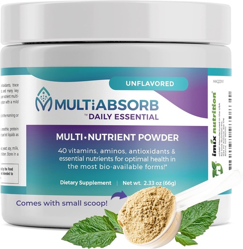 [BRSROAYZBUFB4FDJ] MultiAbsorb ~ Daily Essential, Multi-Nutrient Powder för optimal hälsa, vitaminer, mineraler, antioxidanter, inga fillers eller konserveringsmedel, naturliga, icke-GMO, 30 portioner (Unflavored)