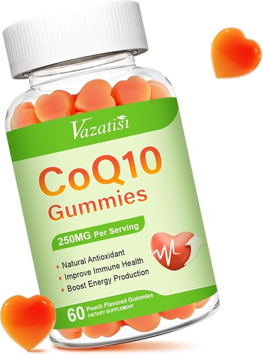 [BRSROHQOBUCGKH3B] High Absorption CoQ10 Gummies 250 mg, Plus Omega-3, Magnesium, Vitamin B12 for Cellular Energy, Brain & Antioxidant, 5X Better Absorption Coenzyme Q10 Supplement - 60 Cts