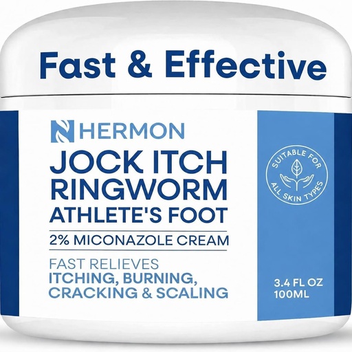 [BRSRACAZBB7ROELG] Hermon Jock Itch Cream: Ringworm Treatment for Humans, Athlete's Foot Cream -Fast and Effective Symptom Relief of Itching, Burning and Redness -100ml