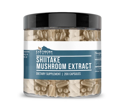 [BRSW2YDYBAIBS23J] Earthborn Elements Shiitake Mushroom Extract 200 Capsules, Pure & Undiluted, No Additives