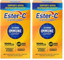 Ester-C Vitamin C 1000 mg Coated Tablets, Immune System Booster, Stomach-Friendly Supplement, 120 Count (Pack of 2)
