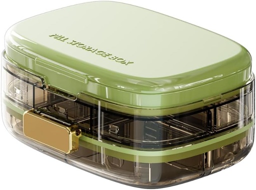 [BRSRAA34OEIRSFLU] Pill Organizer with Extra Compartment for Plasters & Swabs, Portable Medications & Supplements Container, Large Pill Case for Both Home & Travel (Green)