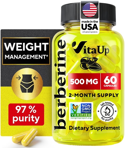 [BRSROHANA4DR6CL4] VitaUp Berberine Supplement 500mg - USA Made Berberine 500mg - Non-GMO Berberine HCL - Berberine Supplements for Weight Management, Energy, Immune Support - 60 Capsules