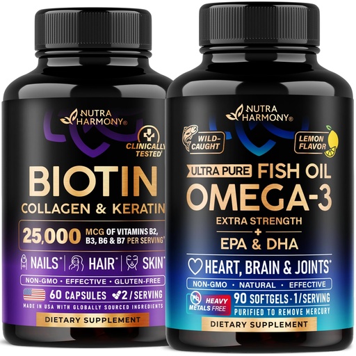 [BRSREAQECEIQAFD3] Biotin, Collagen, Keratin Capsules & Omega 3 Fish Oil Softgels