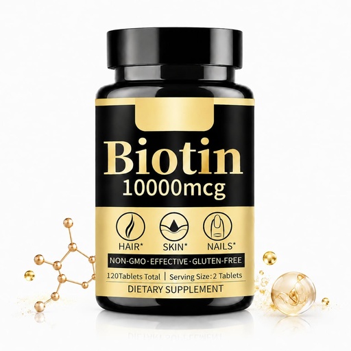 [BRSRGBI3AAPAK2Q2] Biotin 10000mcg 10,000 mcg Tablets, Vitamin B7 Supplement for Hair, Skin & Nails, Supports Healthy Hair Growth, Energy & Metabolism, Vegan, Non-GMO, Gluten-Free, 120 Tablets