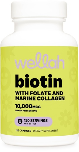 [BRSRGBQLBUCQY3DK] Wellah Biotin for Women (10,000mcg) 120 Capsules - with Folate & Marine Collagen