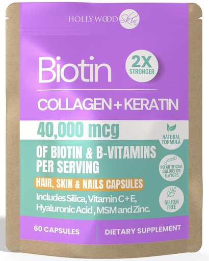 [BRSRGBA5C4JR4FDX] 2X Stronger Hair Growth & Nail Strength Capsules 10,000 mcg Biotin, 620 mg Collagen & 100mg Keratin Thicker, Fuller Hair, Stronger Nails, Radiant Skin Clinically Proven in 30 Days 60 Capsules