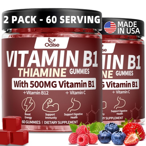 [BRSREEA6OJYA4YL6] （2 Pack） Thiamine Vitamin B1 Gummies - 500g Vegan Sugar Free Thiamine Supplement, with Natural Mixed Berries Flavor for Adults & Kids (120 Counts)