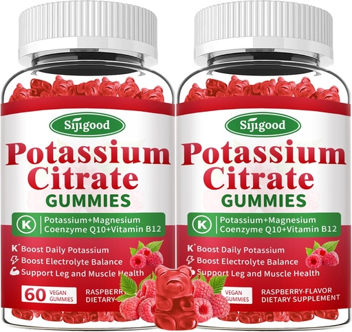 [BRSRAGIPCIFAOG3D] 2 Pack Potassium Citrate Gummies – Potassium Supplement for Muscle Health, Leg Cramp Relief & Electrolyte Balance, Vegan, Non-GMO, Gluten-Free, Raspberry Flavor, 120 Count