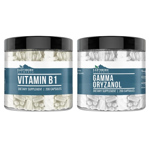 [BRSROGQRAABGGFI6] Earthborn Elements Vitamin B1 (Thiamine Mononitrate) and Gamma Oryzanol Bundle, 200 Capsules Each, Pure & Undiluted, No Additives