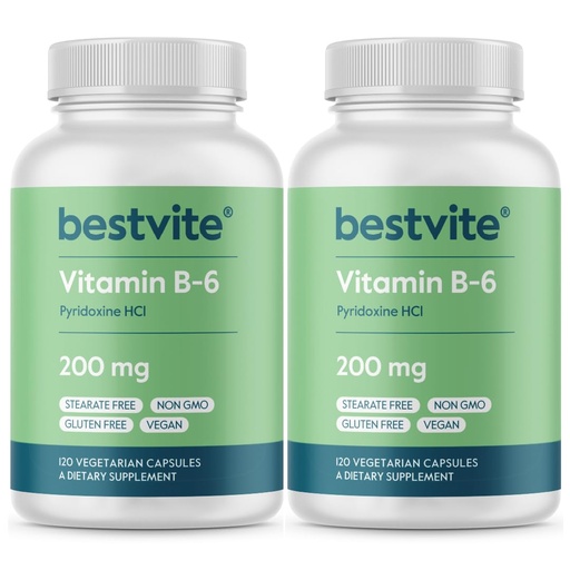 [BRSWGGL2CJ7WM33H] BESTVITE Vitamin B-6 200mg (240 Vegetarian Capsules) (2-Pack) - No Stearates - No Flow Agents