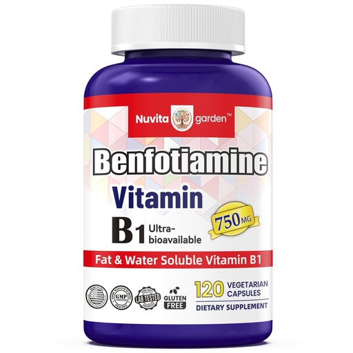 [BRSRACYNPMNB4ADA] Benfotiamine 750mg, 120 Vegetarian Capsules - Fat Soluble Vitamin B1 Thiamine Supplement - 3rd Party Tested, Vegan, Non-GMO, Gluten Free