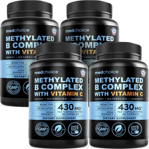[BRSREHQCBMCWK33L] 9-in-1 Vitamin B Complex - Methylated Multivitamin with B12 Methylcobalamin, Methylfolate, L-5-MTHF & Vitamin C - Methylated B Complex for Women & Men - Non-GMO, Gluten-Free, & Vegan (360 Servings)