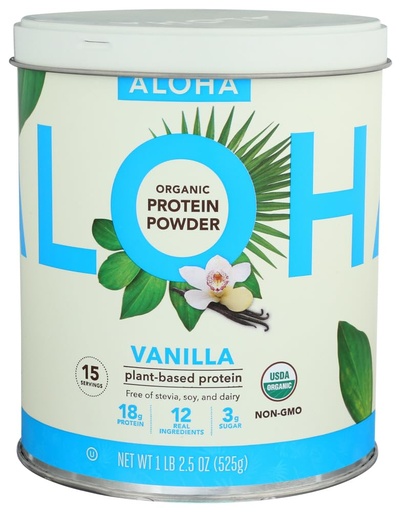 [BRSRMFQTCUFQO23P] Aloha Organic Plant-Based Protein Powder, Vanilla, 18g Protein, USDA Certified Organic, Gluten Free & Non-GMO, 525 Gm (Pack of 1)