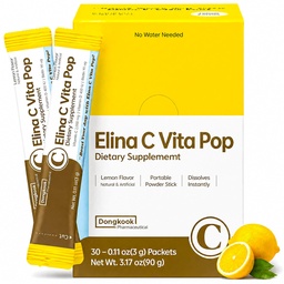 DONGKOOK Vita Pop Korean Vitamin C Powder 2,000mg Zero Sugar Vitamin D & Biotin Stick, Lemonade Drink, Vitamin C Supplements, Immune Support & Antioxidants Korean Supplements Lemon 30 Packets