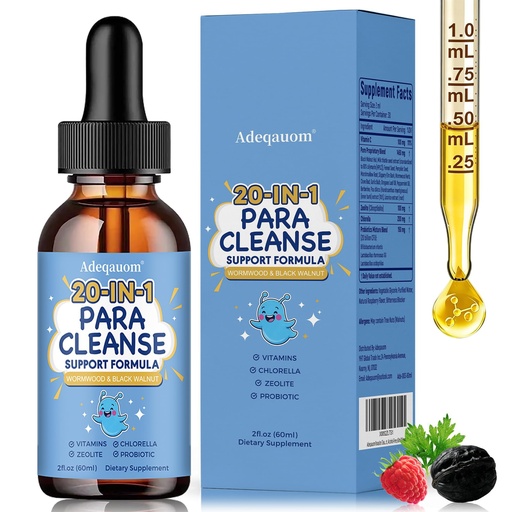 [BRSRGCQZA4CQGCLU] Wormwood Black Walnut Clove Parasite Cleanse for Humans & Kids, 20 in 1 Zeolite, Chlorella, 20 Billion Probiotics, Liquid Detox Support, Gut & Digestive Health Cleanse Drops, Alcohol-Free – 2 Fl. Oz