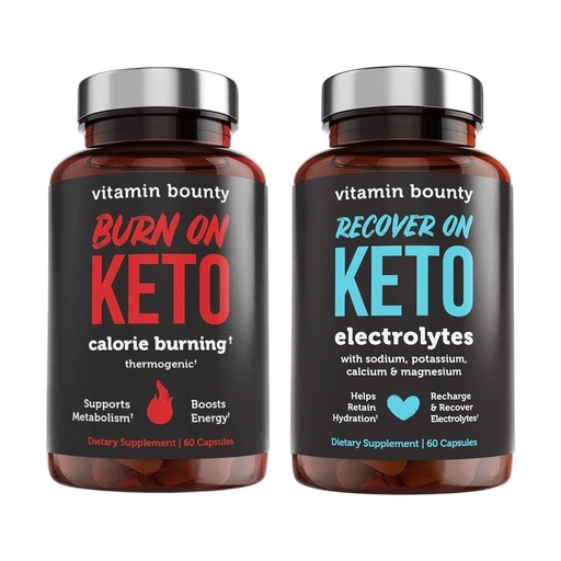 [BRSREHQYBYIRAGTP] Vitamin Bounty Burn On Keto Thermogenic + Recover On Keto Electrolytes - Fat-Burning Support & Keto-Friendly Hydration - 2 Supplement Bundle