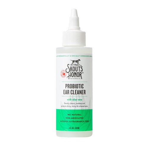 [BRSWGCYZPIFA42TV] SKOUT'S HONOR Probiotic Dog Ear Cleaner Solution with Aloe Vera - Alcohol-Free, Fragrance-Free, Non-Medicated Ear Wash for Dogs - Microbiome Friendly Certified, 4 oz.,