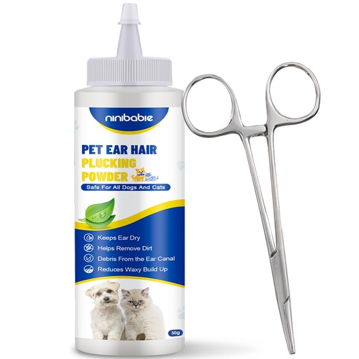 [BRSRAYABOYOQEC3U] Upgraded Dog Ear Powder with 5.5 Inch Hair Removal Tool, Pet Ear Grooming Cleaner for Wax and Odor Control, Absorbs Moisture & Soothes Ears