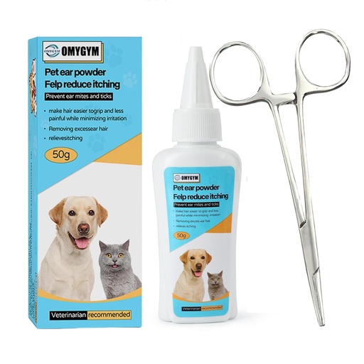 [BRSRAYYLCR6QEAIV] Advanced Pet Ear Powder with Professional 5" Hair Puller, Ideal as Ear Powder for Dogs Plucking, Dog Ear Powder for Hair Removal, Keeps Canal Dry, Clears Wax & Odor, Calms Itchy Ears