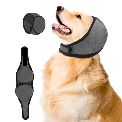 [BRSRYYIZAUIBEFL5] Upgraded Dog Ear Muffs for Noise Protection & Bath, No Shake EarWrap for Hematoma Prevention, Drying & Anxiety Relief, Elastic Waterproof Dog Ear Protector with Soundproof Sponge (Grey, Large)