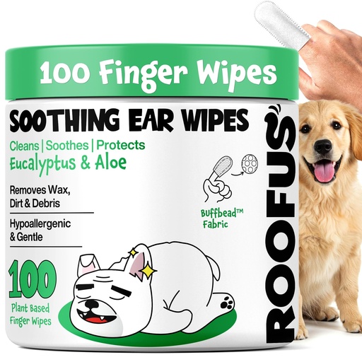 [BRSREZI3DN5B63A7] Dog Ear Cleaner Wipes 100 Counts - Vet-Recommended Pet Ear Wipes to Remove Wax, Dirt, Relieve Ear Itching & Inflammation for Dogs & Cats