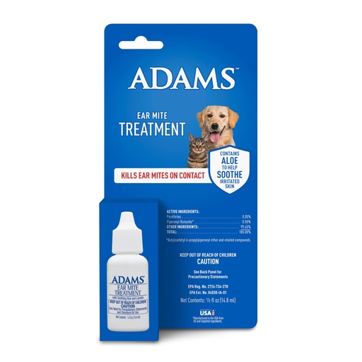 [BRSWIZ36CMCBEAD2] ADAMS Ear Mite Treatment for Dogs, Cats, Puppies & Kittens, Kills Ear Mites On Contact, Ear Drop Relief for Dogs and Cats Suffering from Ear Mites, Soothing Aloe and Lanolin Formula, 0.5 Fl oz