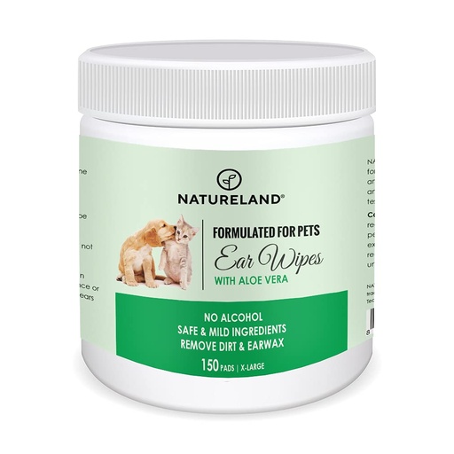 [BRSW2YIEC55R6A3Z] [150 pcs Extra-Large] Natureland Dog Ear Wipes - Extra Large Pads [170%] - Otic Cleaning Wipes for Infections and Controlling Ear Infections and Ear Odor in Pets