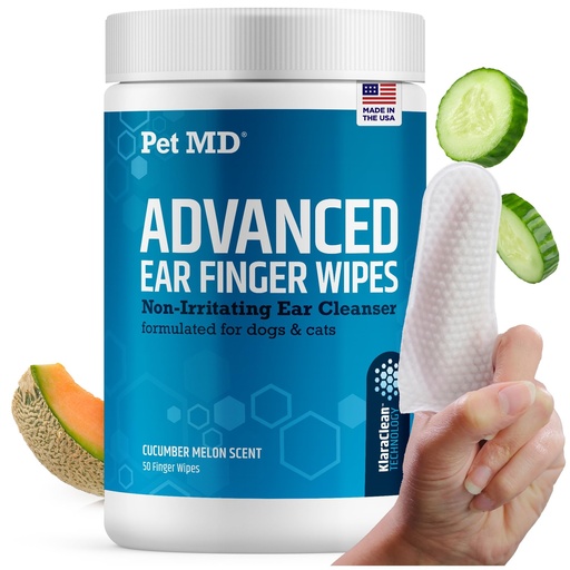 [BRSREYY6AB6A4C33] Pet MD Advanced Ear Finger Wipes for Dogs & Cats - Non-Irritating Ear Wipes & Ear Cleaner - Pet Safe Cleaner to Aid in Itchiness and Odor - Cucumber Melon (50ct)