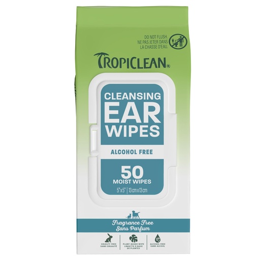 [BRSWKFY4BYORGCQ5] TropiClean Dog Ear Wipes, Dog Ear Cleaner, Soothing Itch Relief, Gently Removes Wax and Debris, Odor Eliminating, Safe for Daily Use, Cat Safe, 50ct.