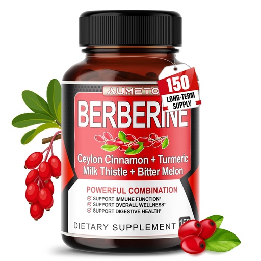 [BRSROBQCAADQMCD6] Berberine Supplement - Enhanced with Ceylon Cinnamon, Turmeric, Milk Thistle, Bitter Melon for Digestion, Immunity & Weight Managament (150 Count (Pack of 1))
