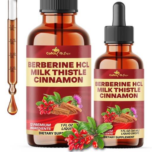 [BRSREFQOAQHRAH3D] 12in1 Berberine Liquid Drops with Milk Thistle, Ceylon Cinnamon, Bitter Melon, Turmeric, Aloe Vera, Ginger, Slippery Elm, Marshmallow Root & More to Digestive Health- 30 Days Supply