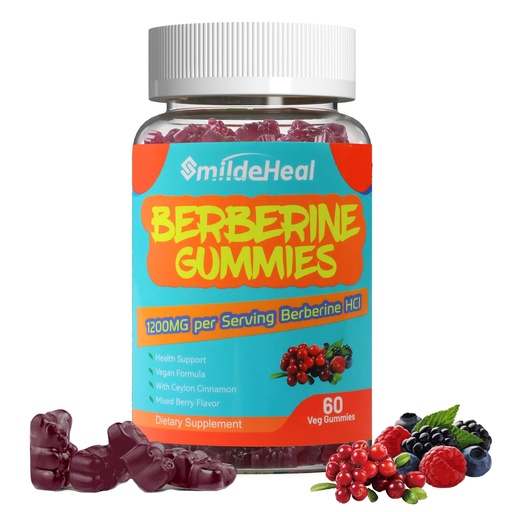 [BRSRAYAKDMPBEEI2] Berberine Gummies 1200mg with Ceylon Cinnamon 200mg, Milk Thistle Extract & Turmeric, Vegan Berry Flavor, Non-GMO, Gelatin-Free, Gluten-Free, 60 Count