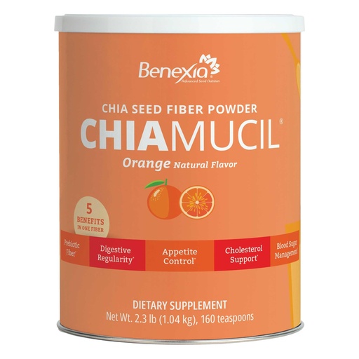 [BRSREAQQB5YBOA35] Chiamucil Prebiotic Fiber Supplement Powder – Chia Fiber & Chicory Root (Inulin) for Digestive Health & Appetite Control – Gluten & Sugar Free, Vegan, Non-GMO, Orange - 80 Servings