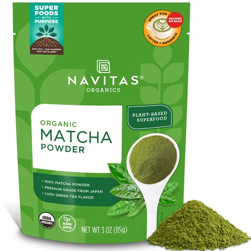 [BRSWECAQPJYGYALP] Navitas Organics Matcha Powder – For Tea, Lattes, Smoothies, Desserts & More – Energy & Antioxidants – Premium Culinary Grade – USDA Organic, Non GMO, Gluten Free, Kosher, Vegan (3oz. Bag 85 Servings)