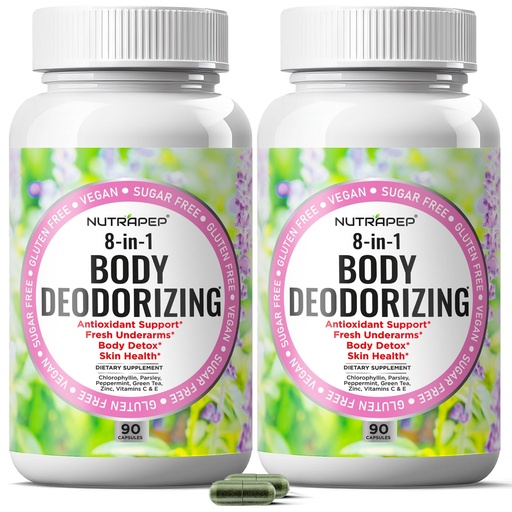 [BRSRGZL4OYBBUHY2] NutraPep Body Deodorizing Supplement - Odor Eliminator & Internal Deodorant Pills for Fresh Breath Skin Health & Detox - Full Body Deodorizer Capsules with Chlorophyll Complex Vitamins