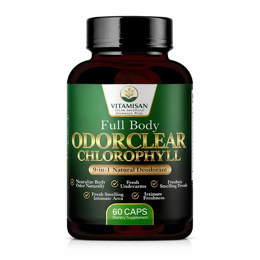 [BRSRGAD6CEBRGYAV] VITAMISAN Stem Cell Plus Chlorophyll Capsules – Natural Internal Deodorant for Body Odor, Breath, Underarms & Intimate Freshness – Gut Health Support, 60 Caps
