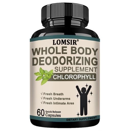 [BRSRYYANBYHRQHTH] Whole Body Deodorizing Supplement - Full Body Deodorizer Capsules with Chlorophyll Complex Vitamins for Women Men - 60 Capsules