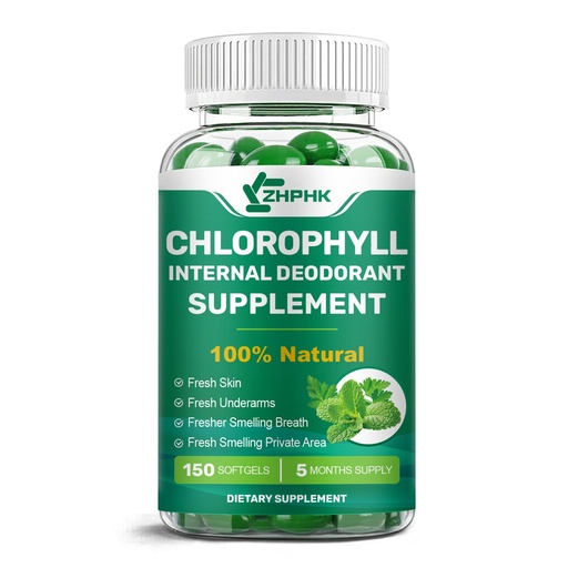 [BRSRGC36PIPQ23Q2] ZHPHK Chlorophyll Supplement Internal Body Deodorant Supplement for Men & Women, Gut Health, Fresh Breath, Skin Health, Natural Odor Remove, Vegan, Non-GMO, 150 Count