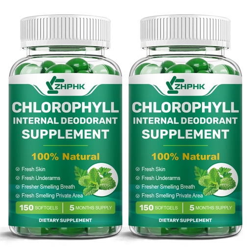 [BRSRGC36OQIQMDQU] ZHPHK Chlorophyll Supplement Internal Body Deodorant Supplement for Men & Women, Gut Health, Natural Odor Remove, Vegan, Non-GMO, 300 Count