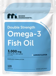 Micro Ingredients Omega 3 Fish Oil Supplements 3,000mg Per Serving, 120 Softgels | Lemon Flavored – Burpless | EPA 540mg + DHA 360mg | Deep Sea Fish