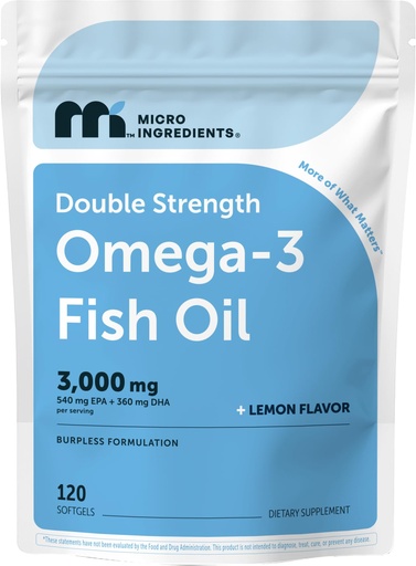 [BRSRGZYLPN6WAALA] Micro Ingredients Omega 3 Fish Oil Supplements 3,000mg Per Serving, 120 Softgels | Lemon Flavored – Burpless | EPA 540mg + DHA 360mg | Deep Sea Fish