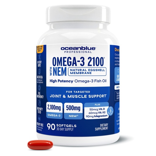[BRSRGAD3PIPWOHI6] Oceanblue Omega-3 2100mg Fish Oil Supplement with 500mg Natural Eggshell Membrane NEM, Magnesium, Vitamins K2 & D | Triple-Strength, High-Potency | Support Joint Comfort & Muscle Recovery