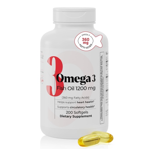 [BRSREFIPB4IRM3TF] Omega 3 Fish Oil 1200 mg – 360 mg Omega-3 Fatty Acids – Supports Heart & Circulatory Health – Fish Oil Supplement for Men & Women – 200 Softgels