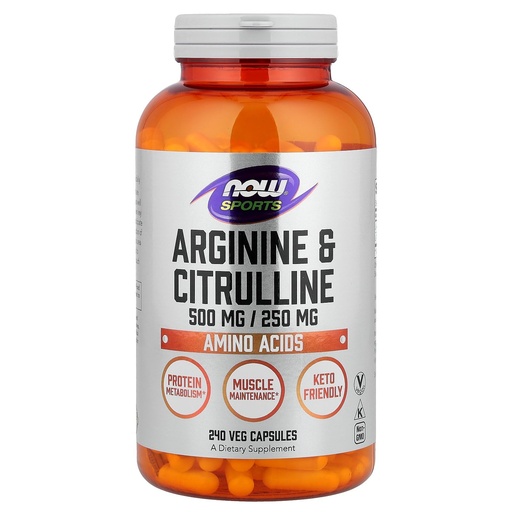 [BRSWGZDRBF7WEALB] NOW Sports Nutrition, Arginine & Citrulline 500 mg/ 250 mg, Amino Acids, 240 Veg Capsules